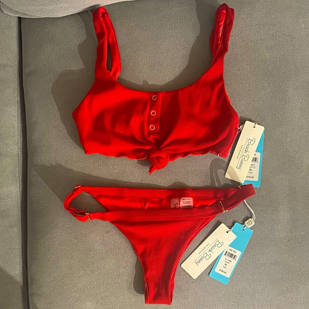 Beach Bunny - Red Rib Tide XL Bikini - NWT